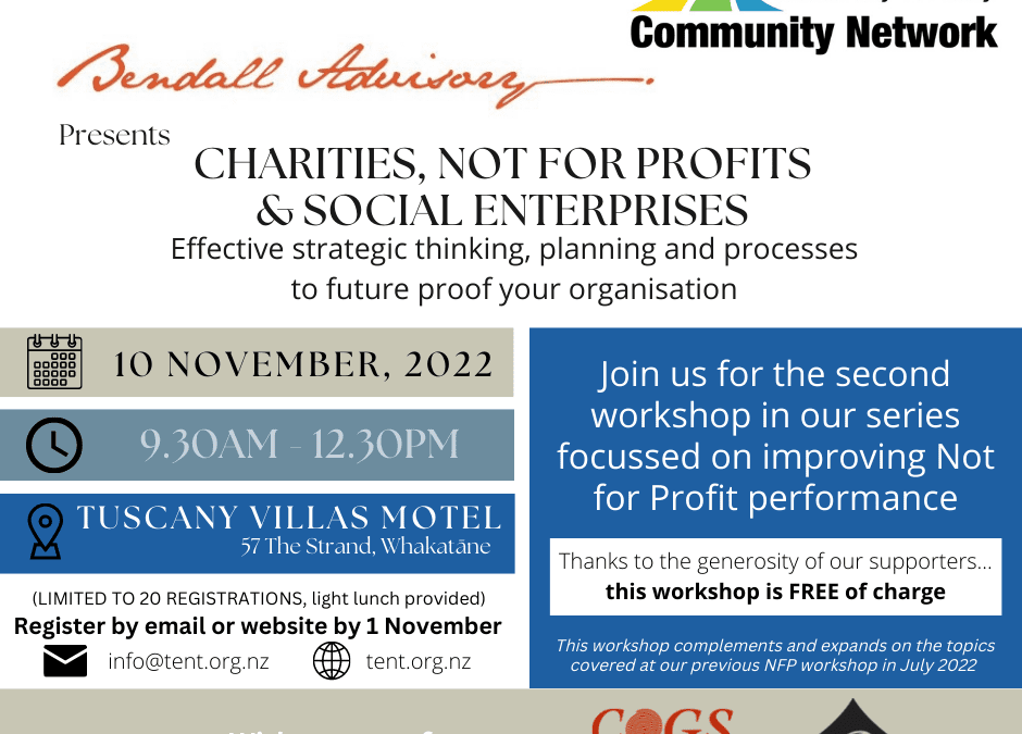 Not For Profits, Charities & Social Enterprises – Workshop #2, 10th November 2022